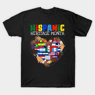 Hispanic Heritage Month All Countries Flag Heart Hands T-Shirt